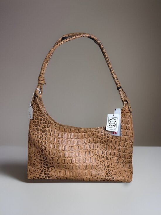 B. Bag Handbags - Barganza B. Bag Real Leather Brown Croc Pattern Shoulder Bag